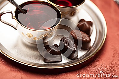 Chocolate candy, tea