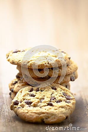 Chocolate cookies on a wood board