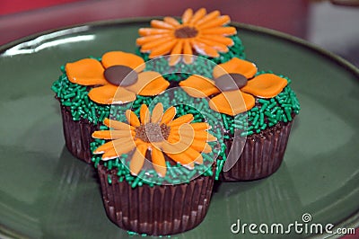 Chocolate cupcakes with candy flowers