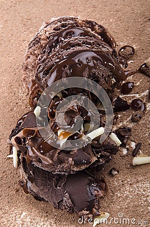 Chocolate ice cream with chocolate curls