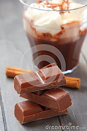 Chocolate pieces with chocolate milkshake