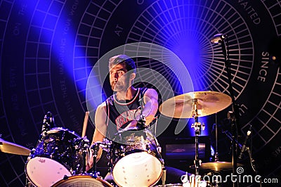 Chris Tomson, drummer of Vampire Weekend (band), performs at Razzmatazz stage