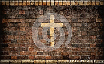 Christian cross in brick wall