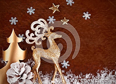 Christmas background with gold deer
