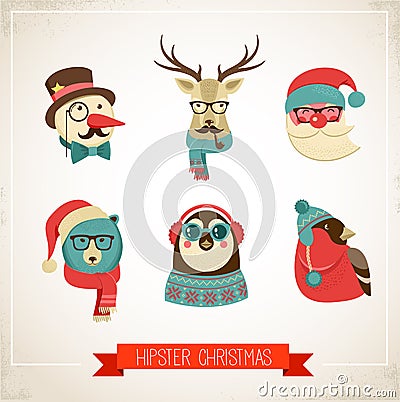 Christmas background with hipster animals