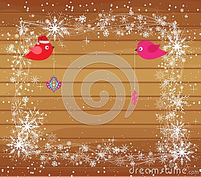 Christmas background with snowflakes and bird