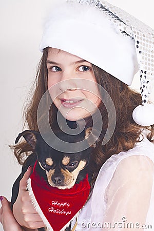 Christmas child girl with dog