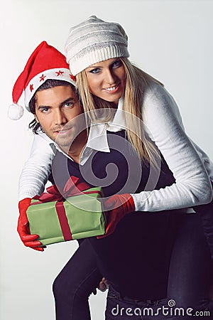 Christmas couple happy and funny