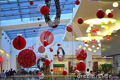 Christmas decorated shopping mall