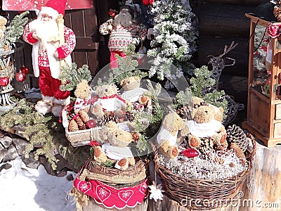 Christmas decoration outside a rustic alpine restaurant