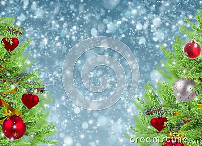 Christmas frame with fir tree and snow