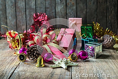 Christmas garland on rustic wooden background