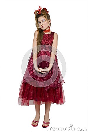Christmas Dress on Christmas Teenage Girl In Gorgeous Red Dress Holding A Present