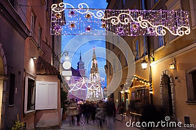 Christmas Illumination on Piwna Street in Warsaw