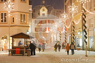Christmas Illuminations in a Medieval Town Square