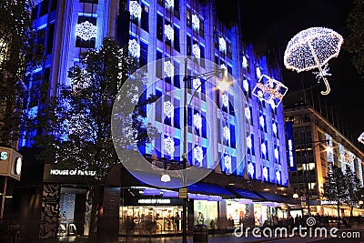 Christmas lights in Oxford Street at night