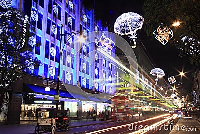 Christmas lights in Oxford Street at night