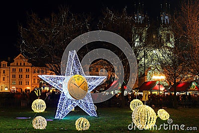 Christmas Mood on the colorful night Old Town Square, Prague, Czech Republic