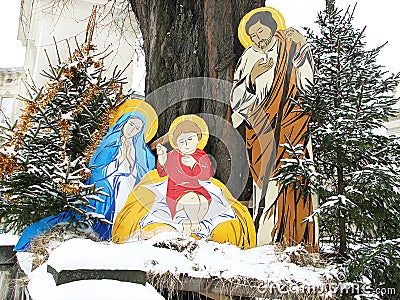 Christmas nativity scene of jesus birth with joseph and mary.