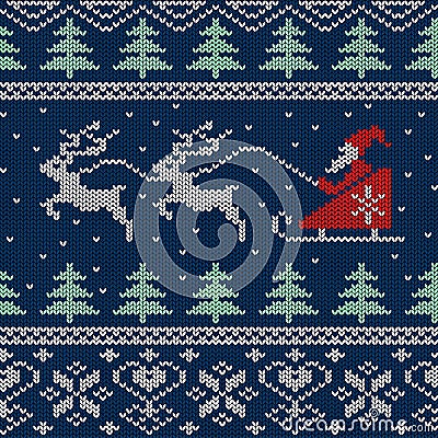 Christmas and New Year knitted seamless pattern or card