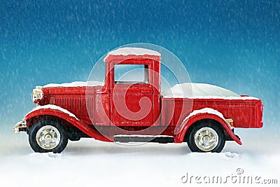 Christmas red pickup truck