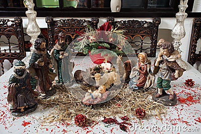 Christmas scene with three Wise Men and baby Jesus