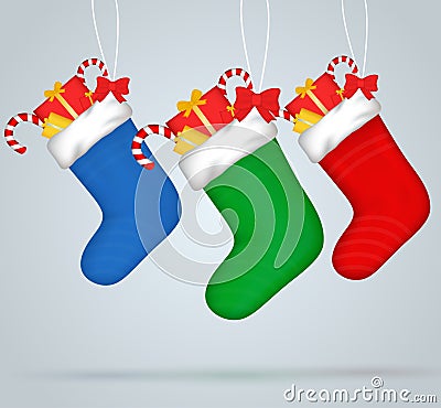 Christmas socks. Set of festive decorations with presents