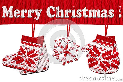 Christmas symbol shapes cut from knitted pattern