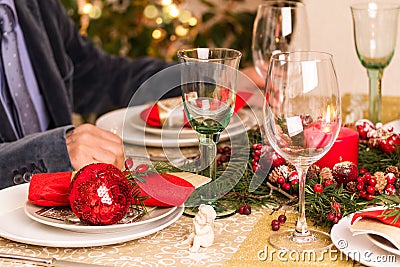 Christmas Table Setting with Holiday Decorations