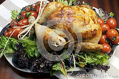 Christmas or Thanksgiving roast chicken turkey dinner