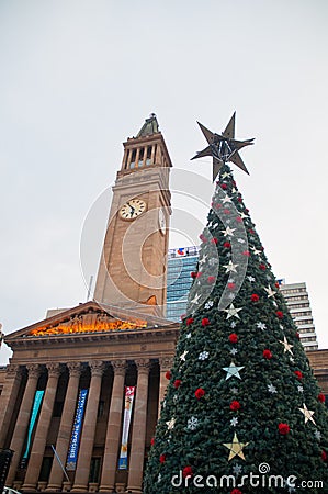 Christmas tree and Brisbane city hall Australia
