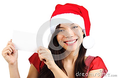 Christmas woman holding blank paper sign