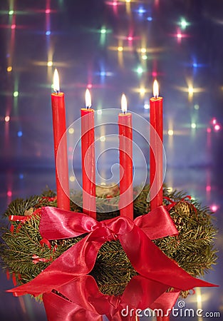 Christmas wreath with red candles