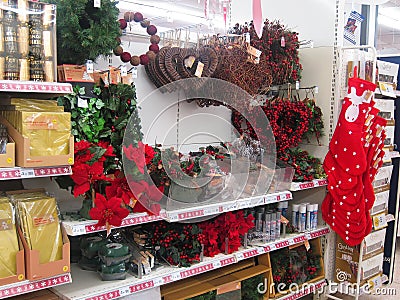 Christmas Wreaths in a store.