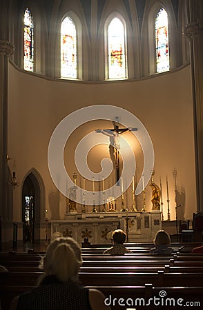 Church congregation waiting for service at daybreak