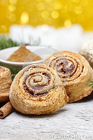 Cinnamon rolls in christmas setting