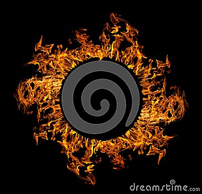 Circle of orange flame isolated on black