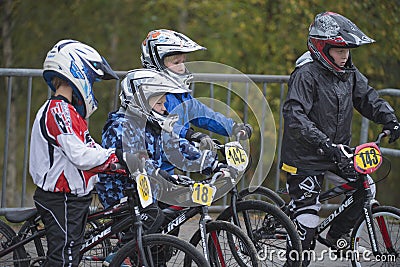 Circuit championship in bmx cycling, excited faces just before t