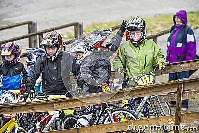 Circuit championship in bmx cycling, excited faces just before t