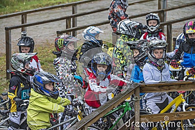 Circuit championship in bmx cycling, excited faces just before t