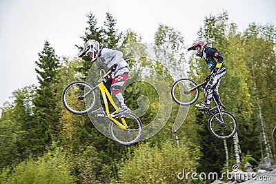 Circuit championship in bmx cycling, full-speed and high jump