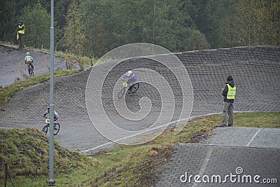 Circuit championship in bmx cycling, full-speed and high jump