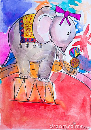 Circus elephant watercolor