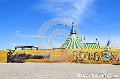 Cirque du Soleil yellow and blue tent