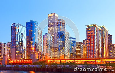 City of Chicago USA, sunset colorful panorama skyline