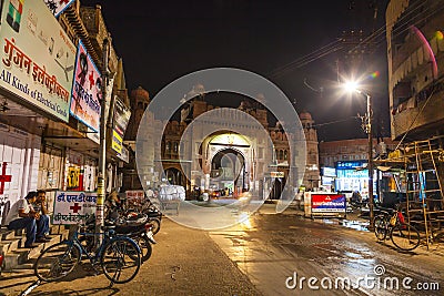 City gate by night in the old town of Bikaner in Rajasthan, India