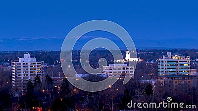 City lights and apartment buildings with Bosie Train depot