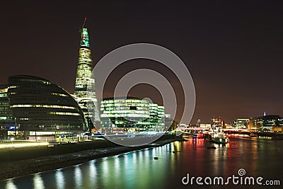 City of London: skyline of Thames bank at night