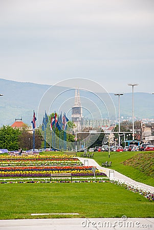 City view from flower garden near Bandiceve fountains