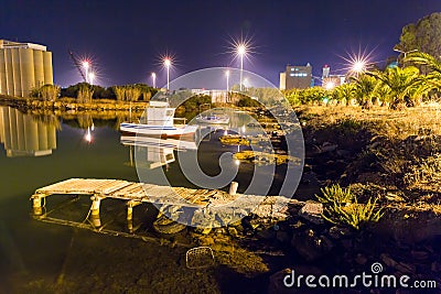 Cityscape and bay in city Chania/Crete/Greece, at night